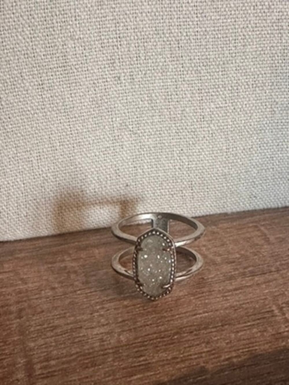 Kendra Scott Elyse Double Band Ring Platinum Drusy & Bright Silver Rhodium Sz 8